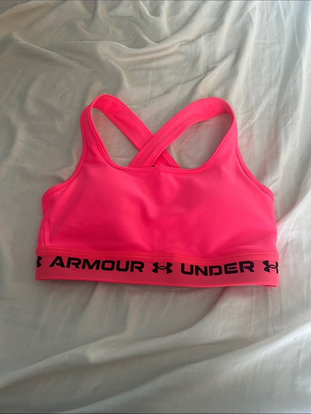 Under Armour Neon Pink Crossback Sports Bra with Logo Band